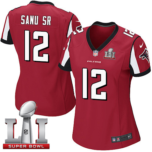 Nike Falcons #12 Mohamed Sanu Sr Red Team Color Super Bowl LI 51 Women's Stitched NFL Elite Jersey